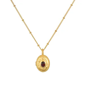 Lotus Garnet Birthstone Locket Necklace - January