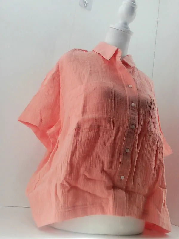 Main Strip Coral Collared Button Up Blouse Small