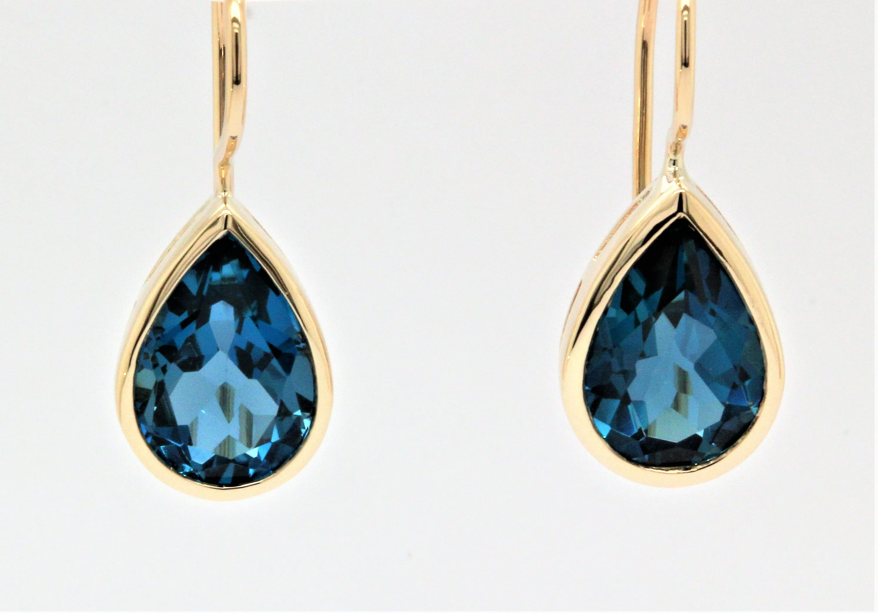 Mark McAskill Yellow Gold & Pear Shaped London Blue Topaz Earrings