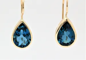 Mark McAskill Yellow Gold & Pear Shaped London Blue Topaz Earrings