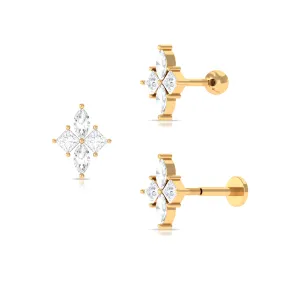 Marquise and Princess Cut Moissanite Flower Cartilage Earring