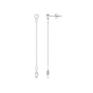 Marquise and Round Diamond Dangle Chain Earrings in Bezel Setting