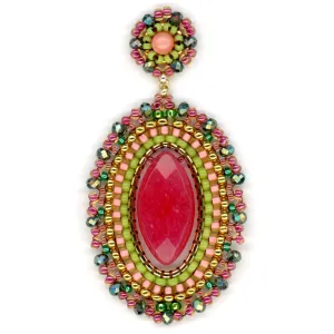 MIGUEL ASES OVAL RED JADE AND PINK CORAL CANDY DROPS