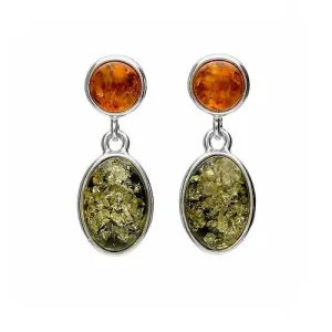 MILENA Drop Earrings Silver and Bicolour Baltic Amber