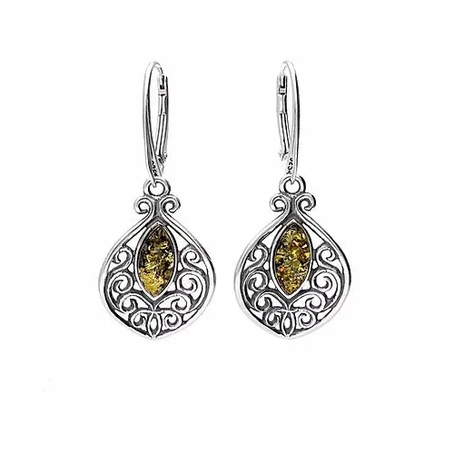 MILENA earrings Silver and Green Amber Vintage