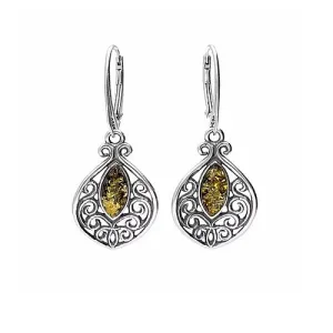MILENA earrings Silver and Green Amber Vintage