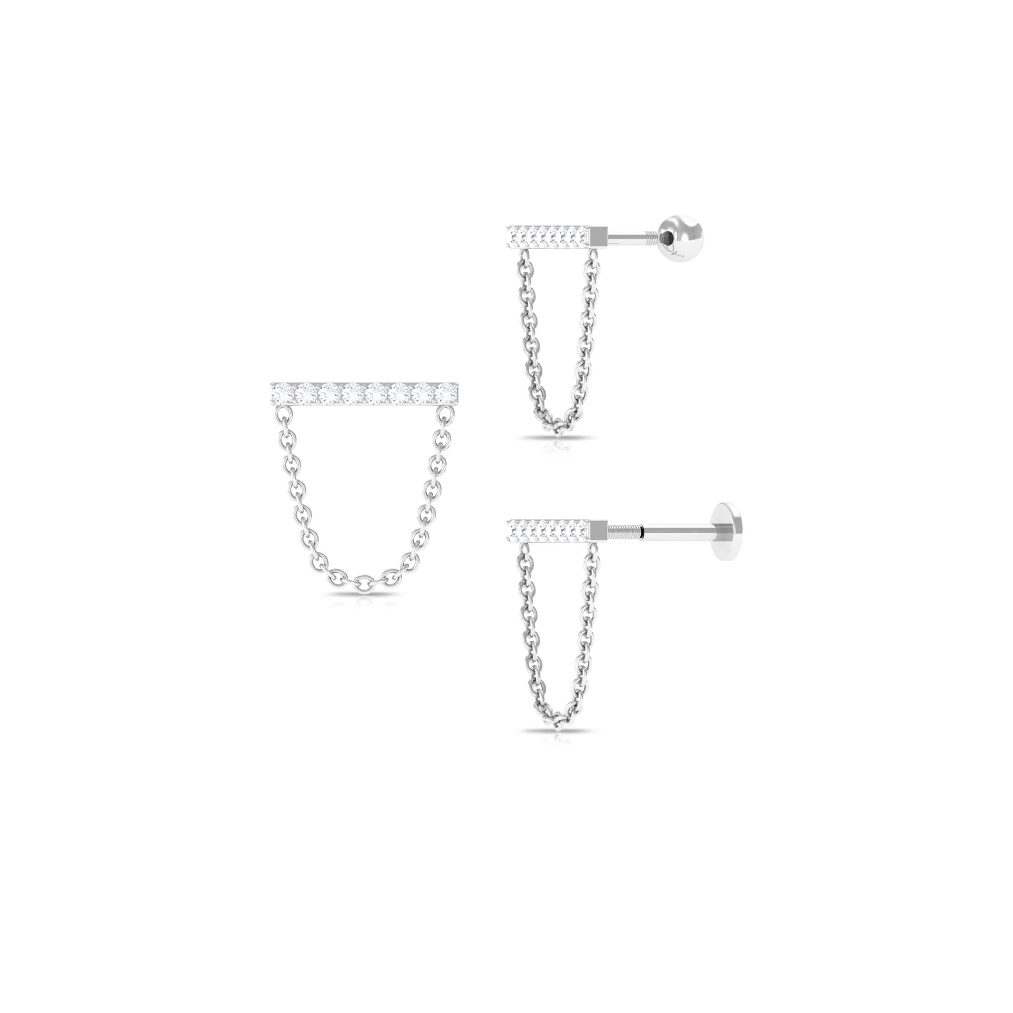 Moissanite Bar Gold Chain Dangling Earring