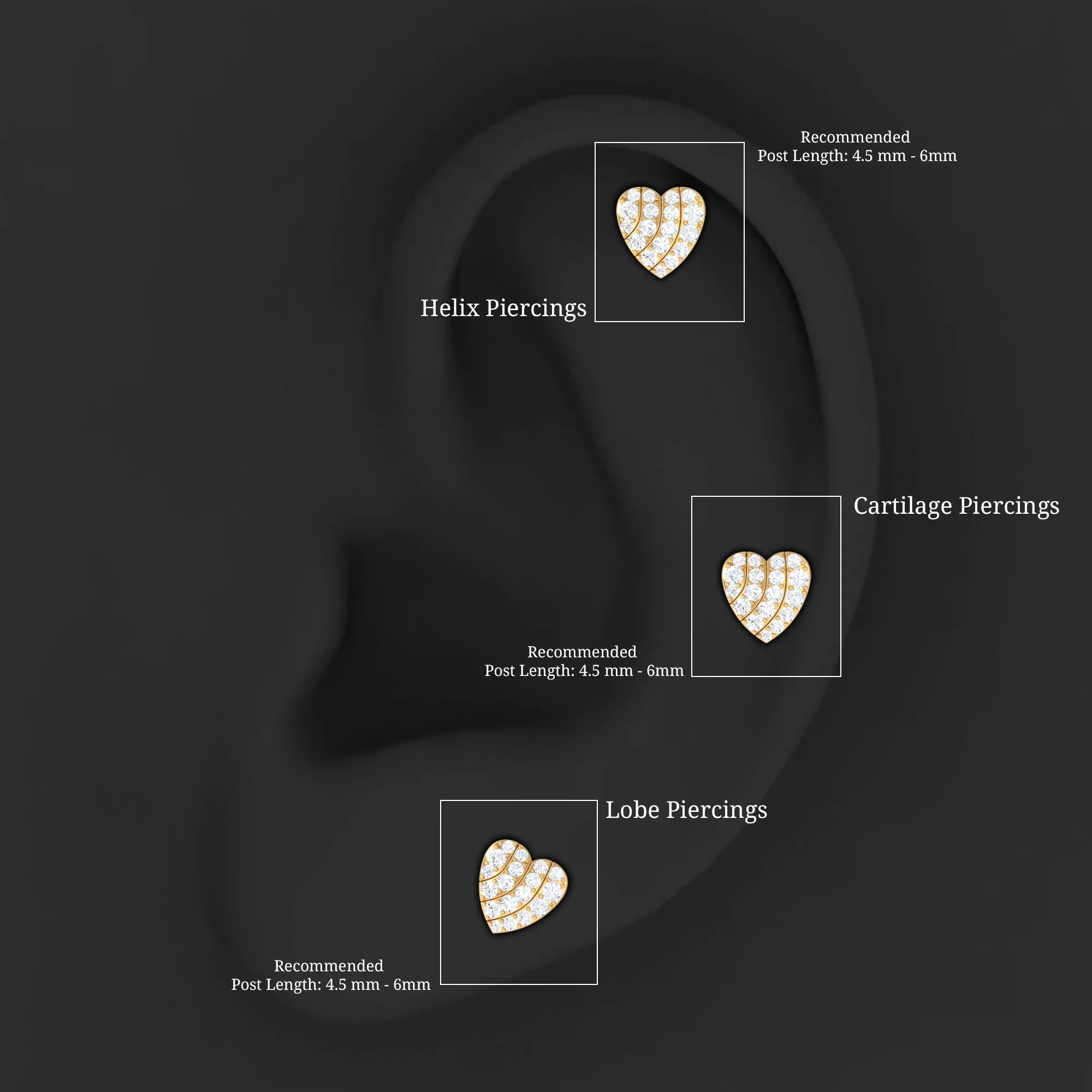 Moissanite Gold Heart Earring for Cartilage Piercing