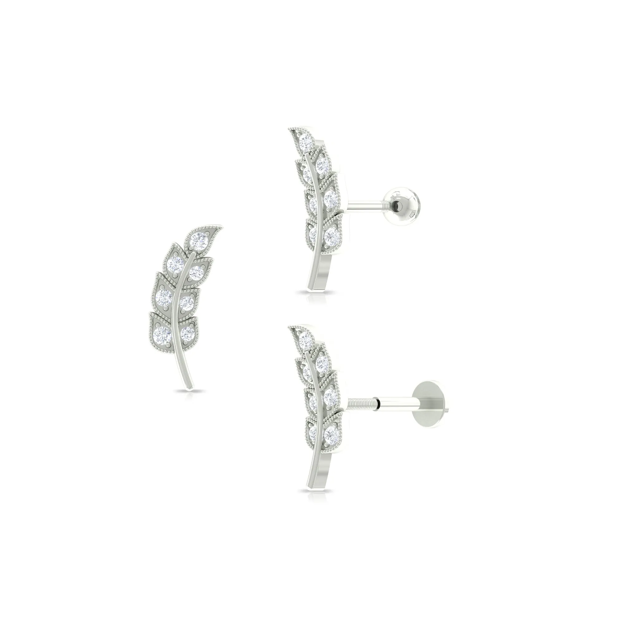 Moissanite Leaf Helix Earring with Gold Beads