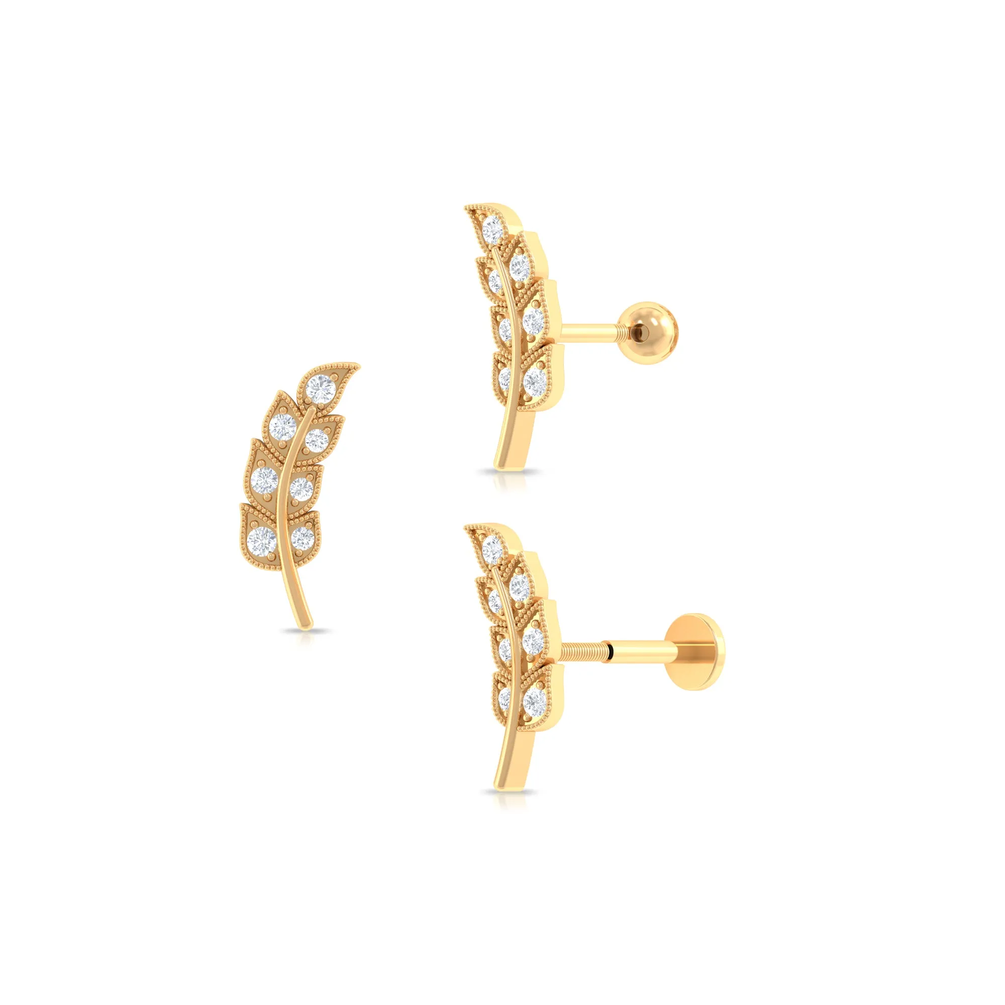 Moissanite Leaf Helix Earring with Gold Beads