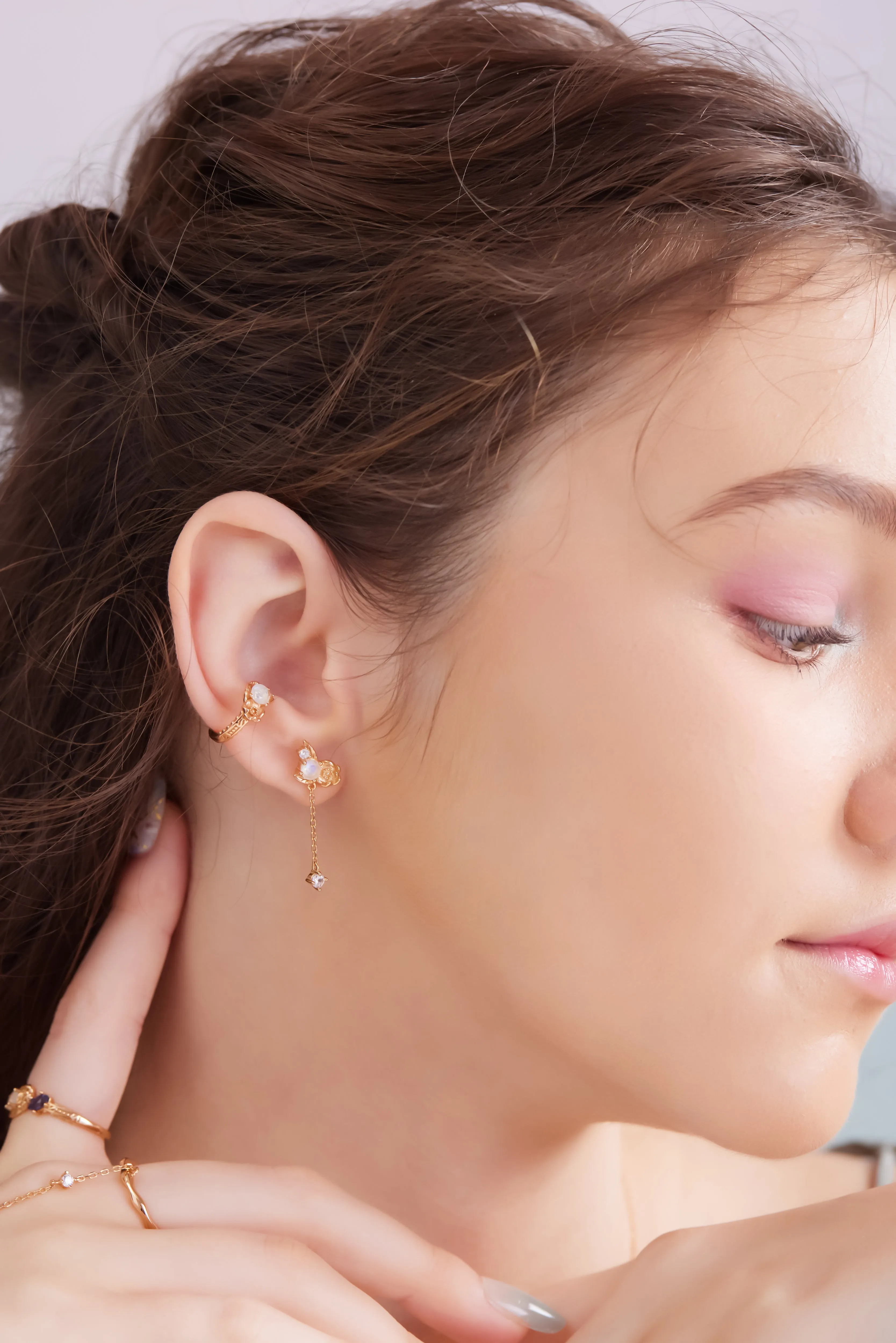 Moonstone & Iolite Gold Earrings - Poppy