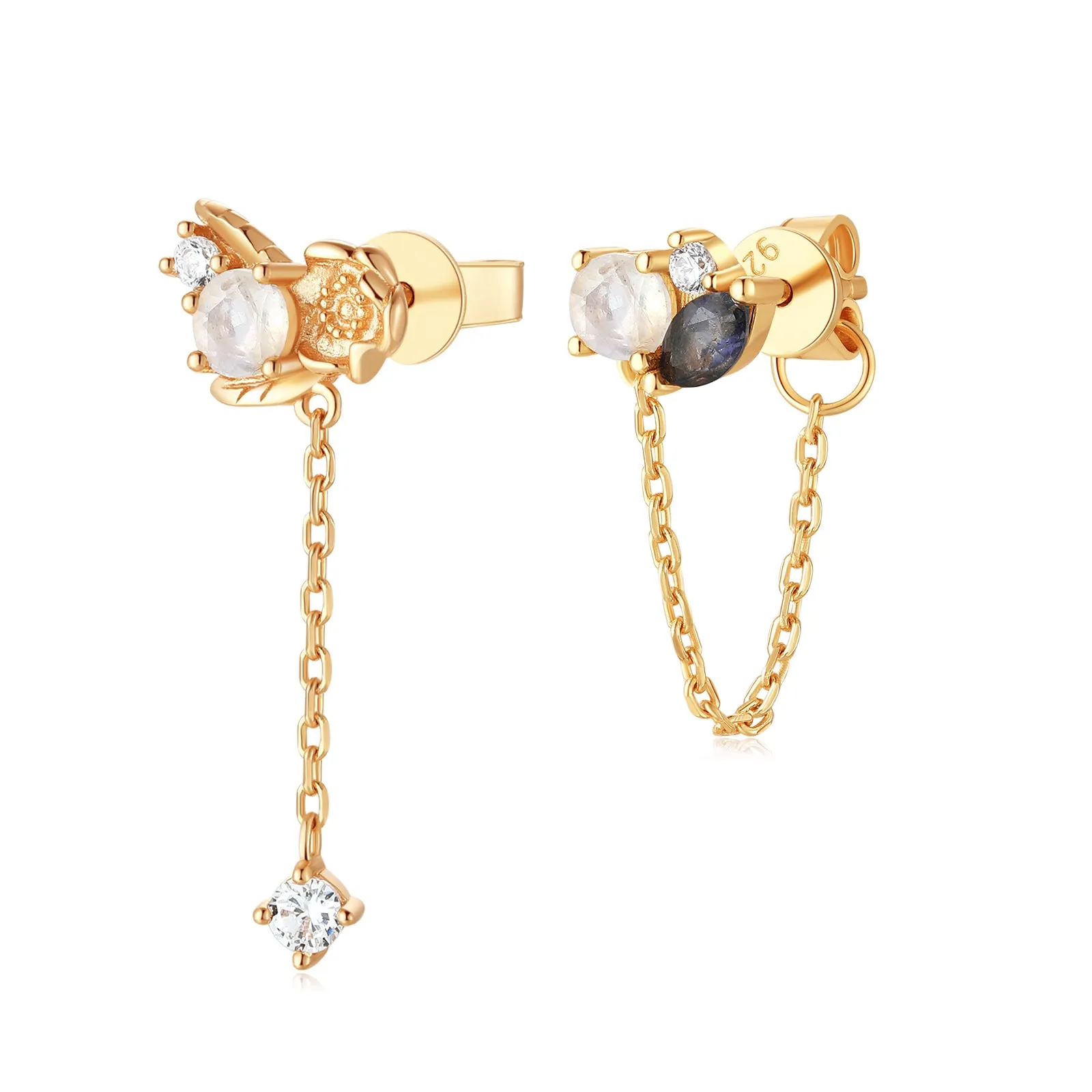 Moonstone & Iolite Gold Earrings - Poppy