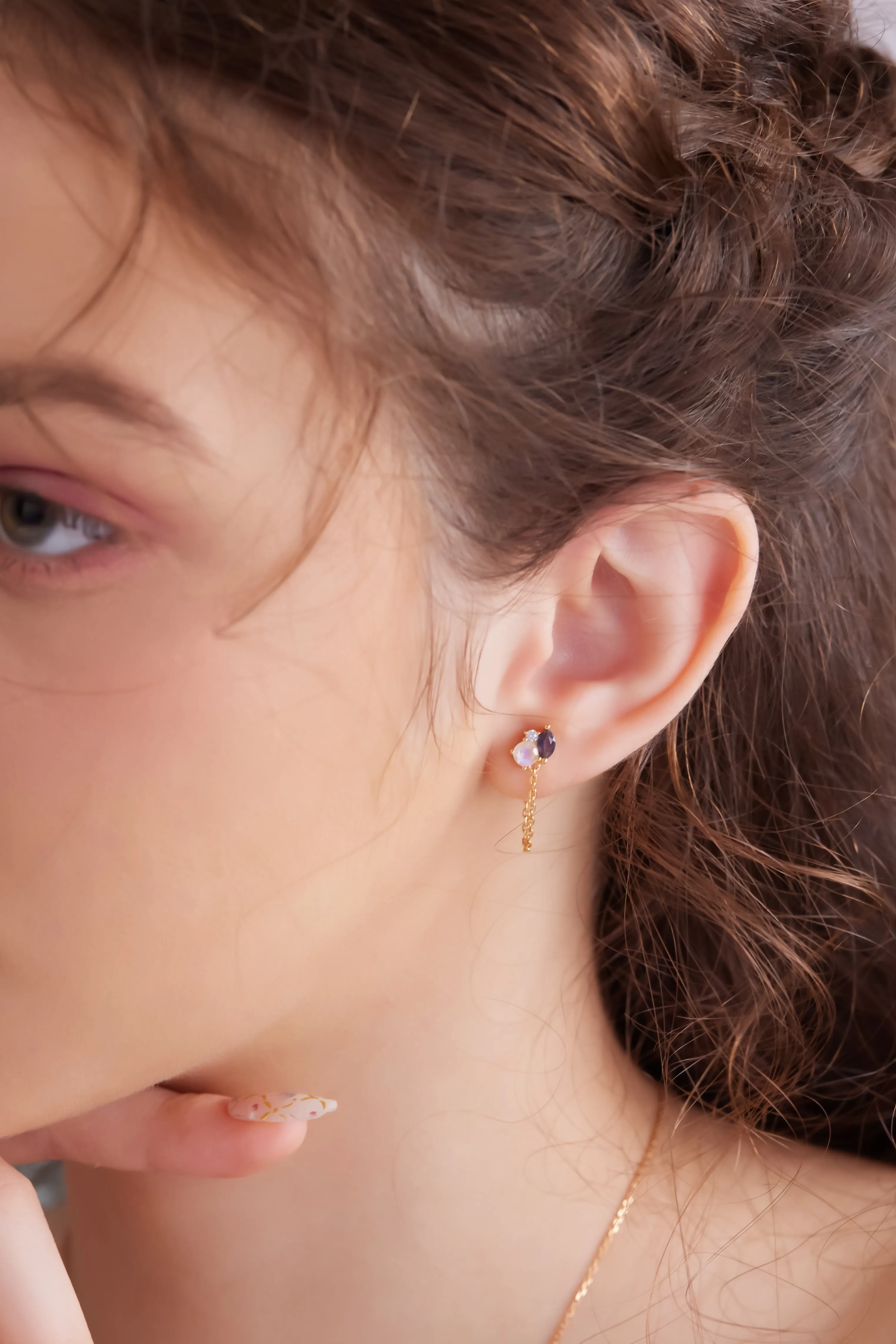 Moonstone & Iolite Gold Earrings - Poppy
