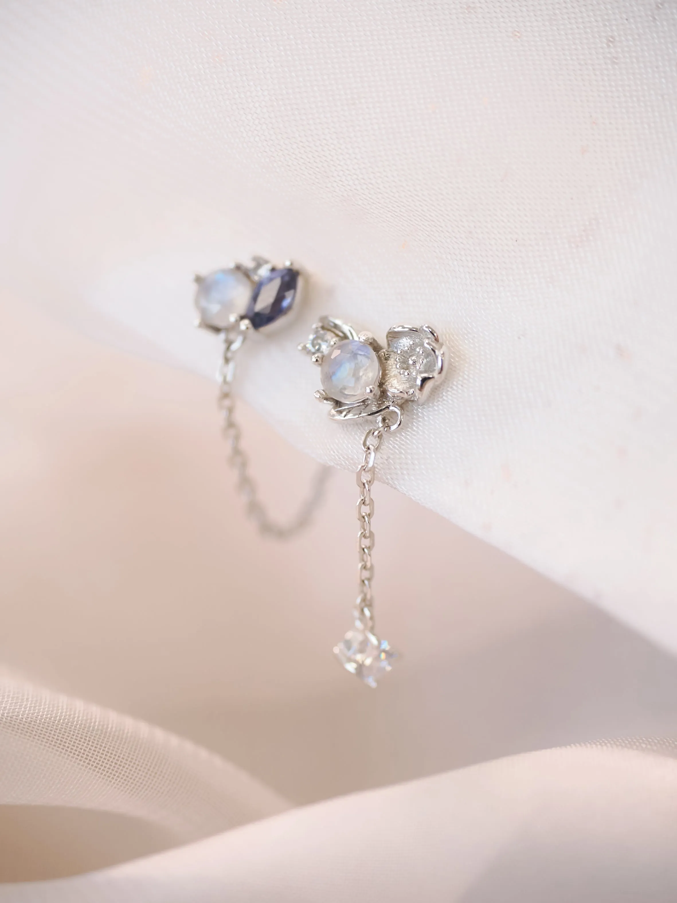 Moonstone & Iolite Silver Earrings - Poppy