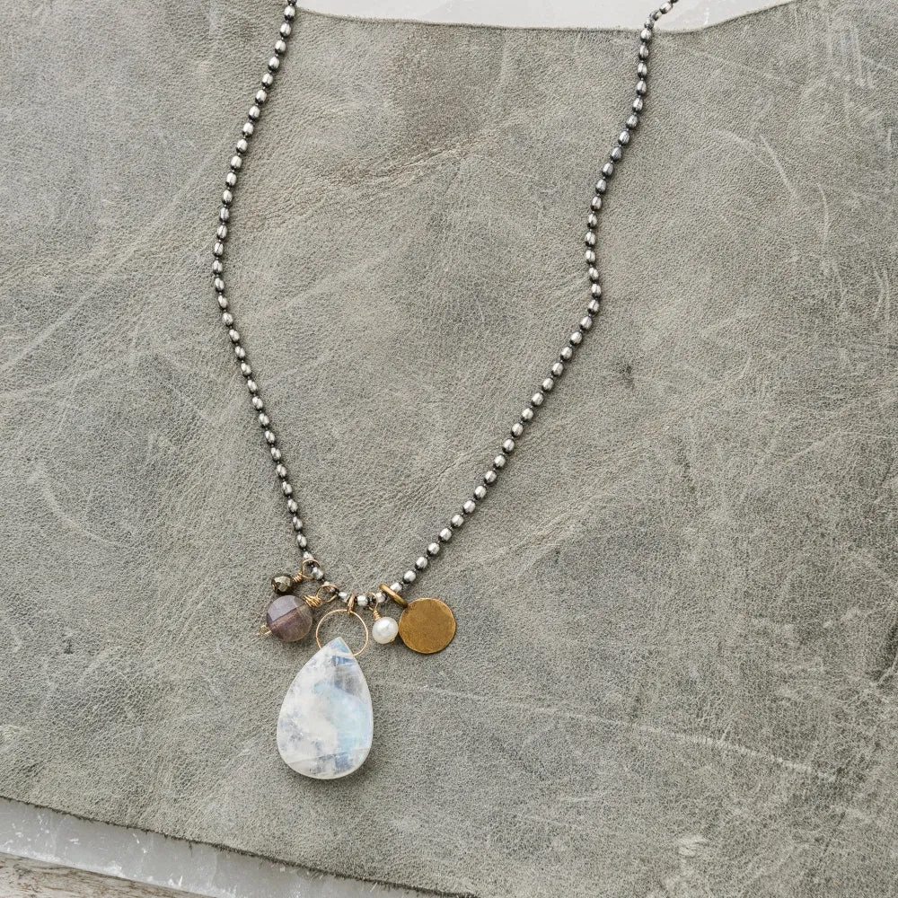 Moonstone Cluster Statement Necklace on Ball Chain