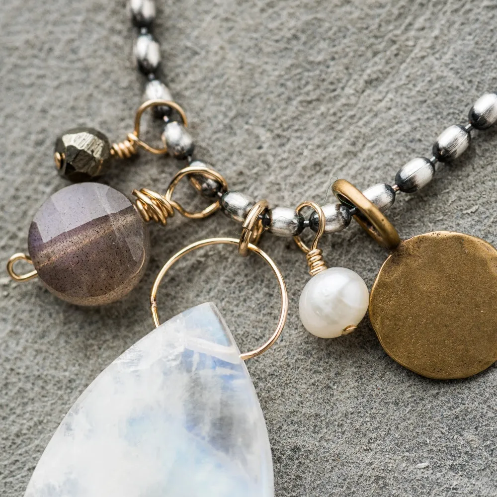 Moonstone Cluster Statement Necklace on Ball Chain