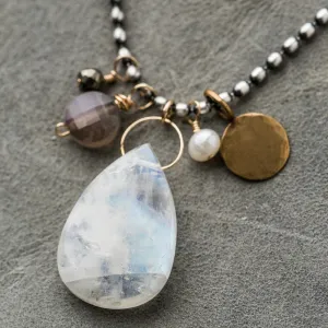Moonstone Cluster Statement Necklace on Ball Chain