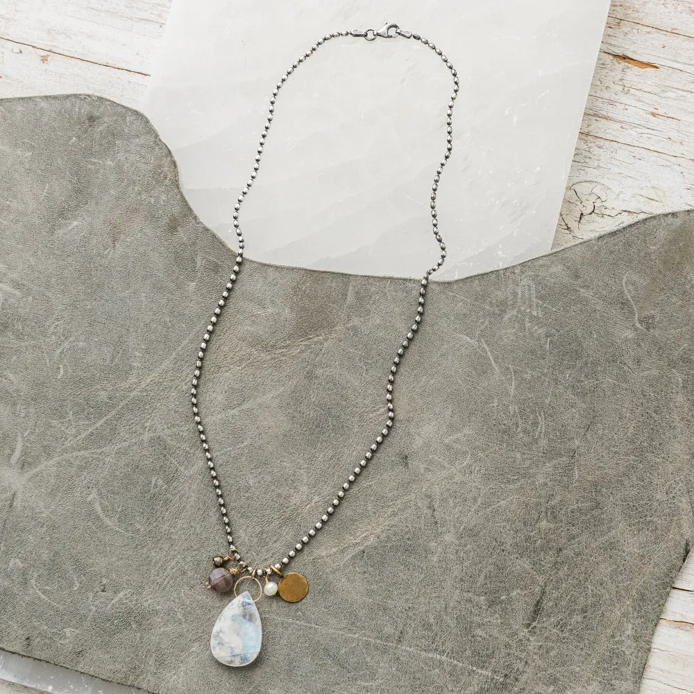 Moonstone Cluster Statement Necklace on Ball Chain