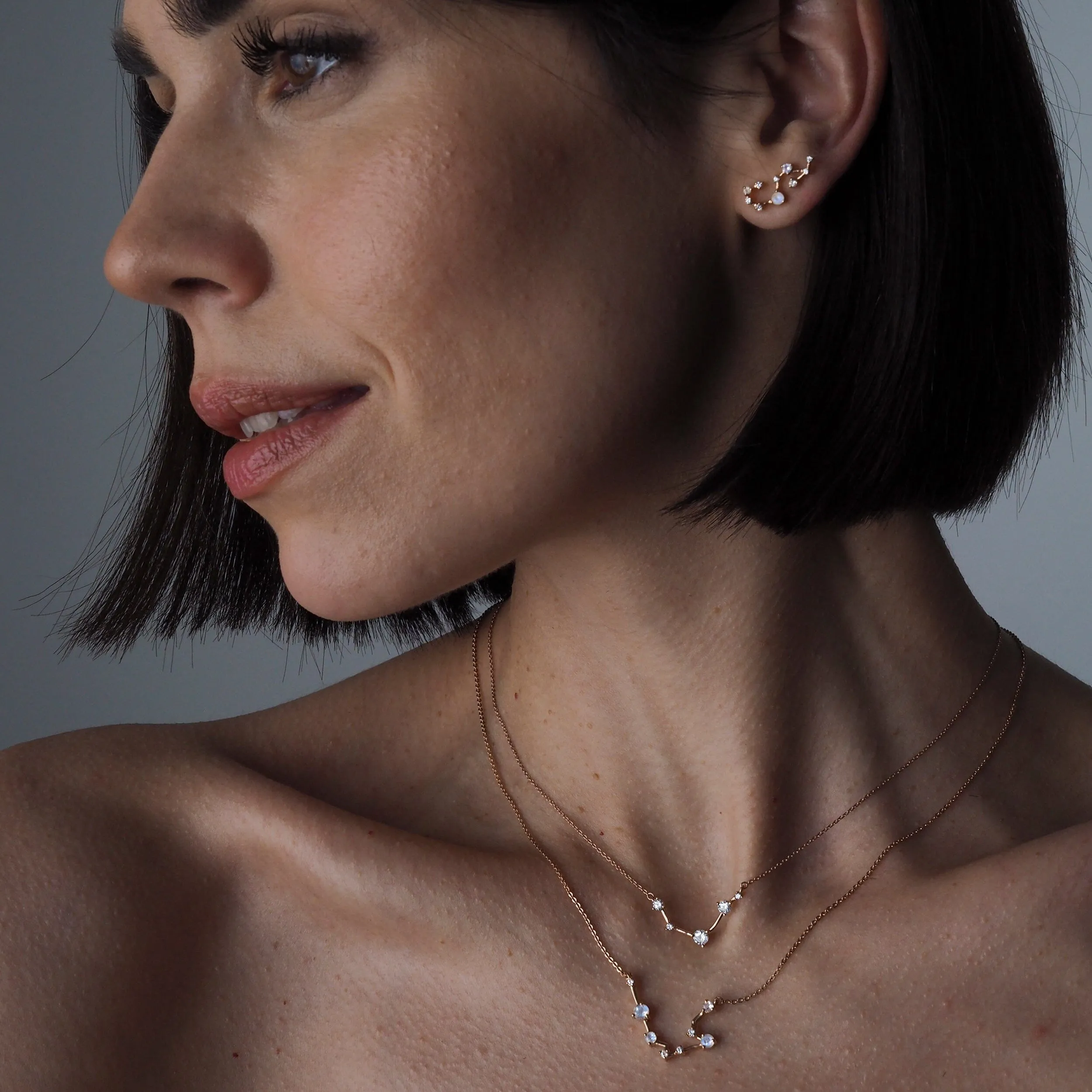 Moonstone Diamond Necklace - Aries Zodiac Constellation