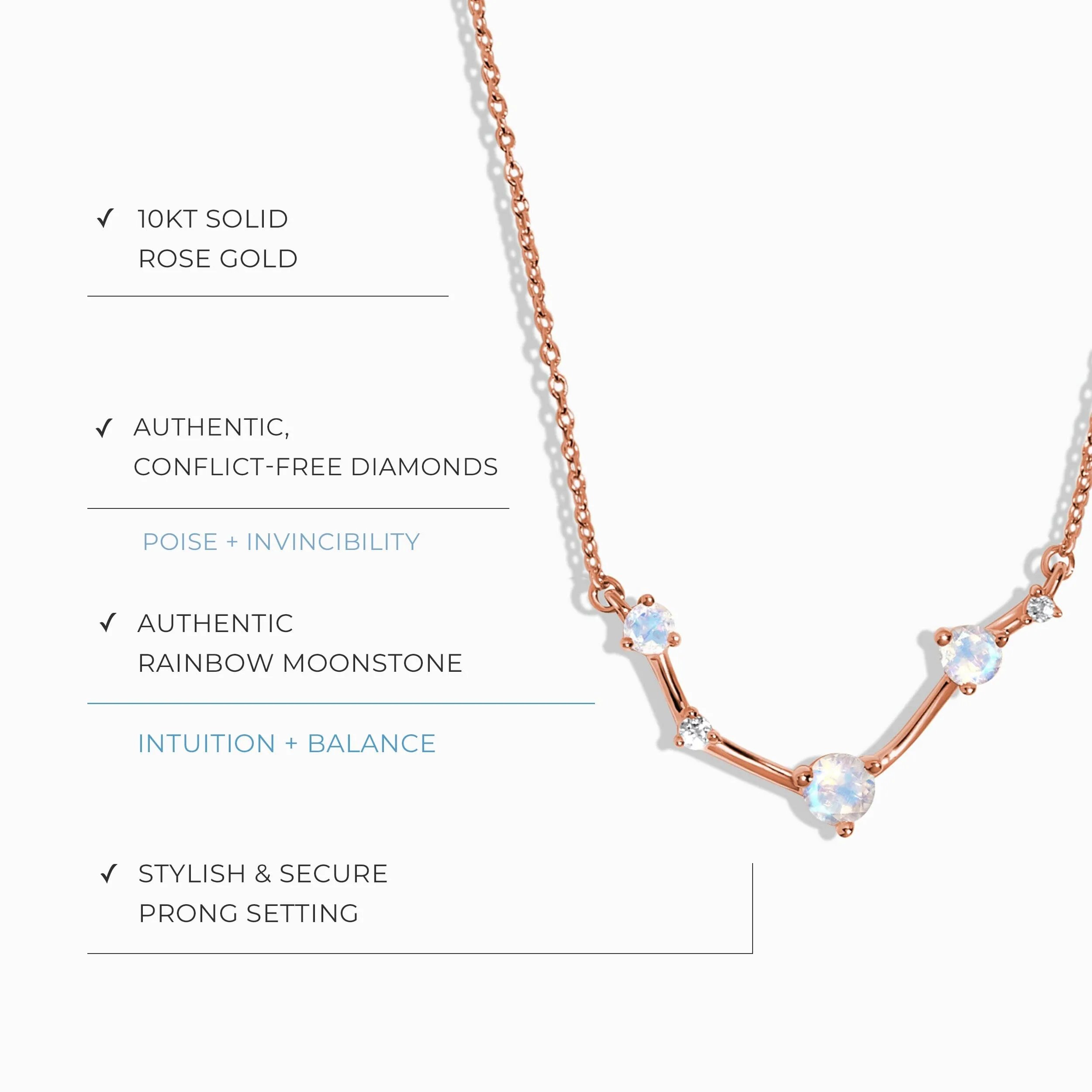 Moonstone Diamond Necklace - Aries Zodiac Constellation