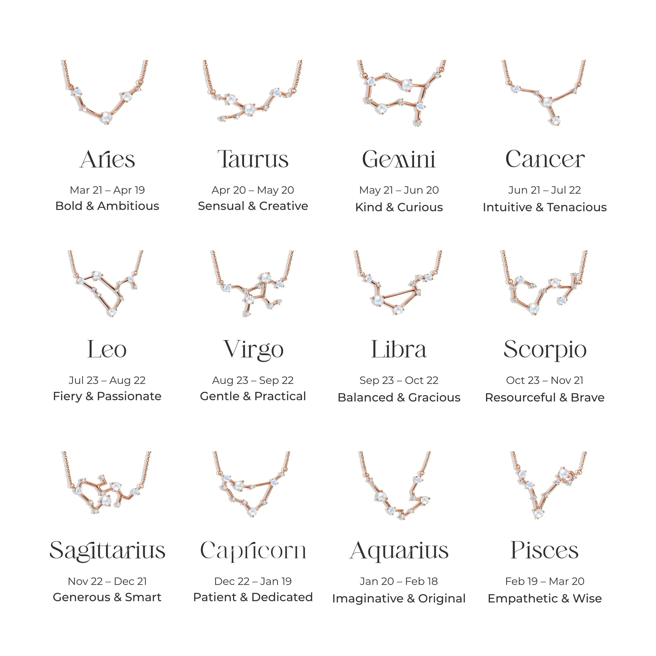 Moonstone Diamond Necklace - Aries Zodiac Constellation
