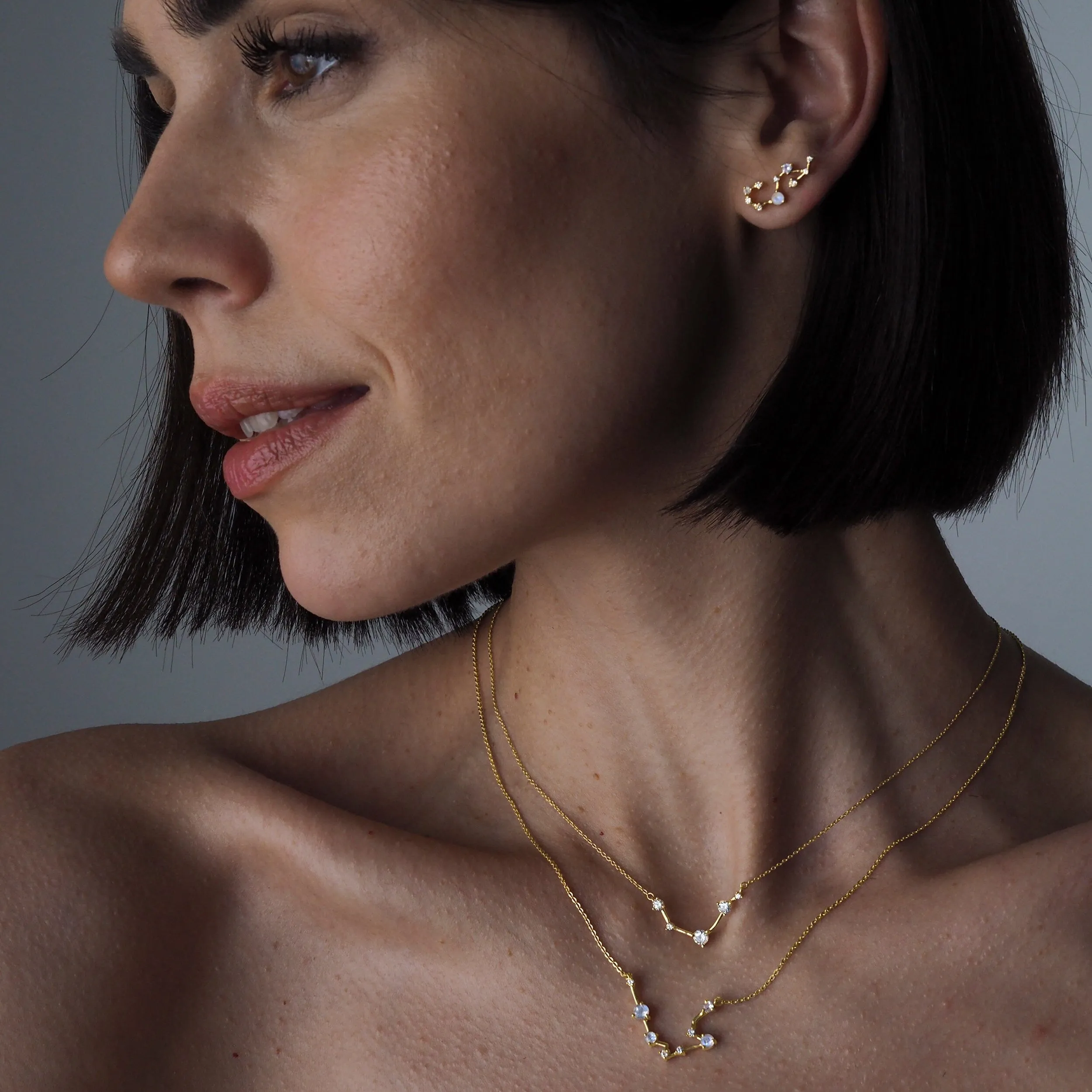 Moonstone Diamond Necklace - Aries Zodiac Constellation