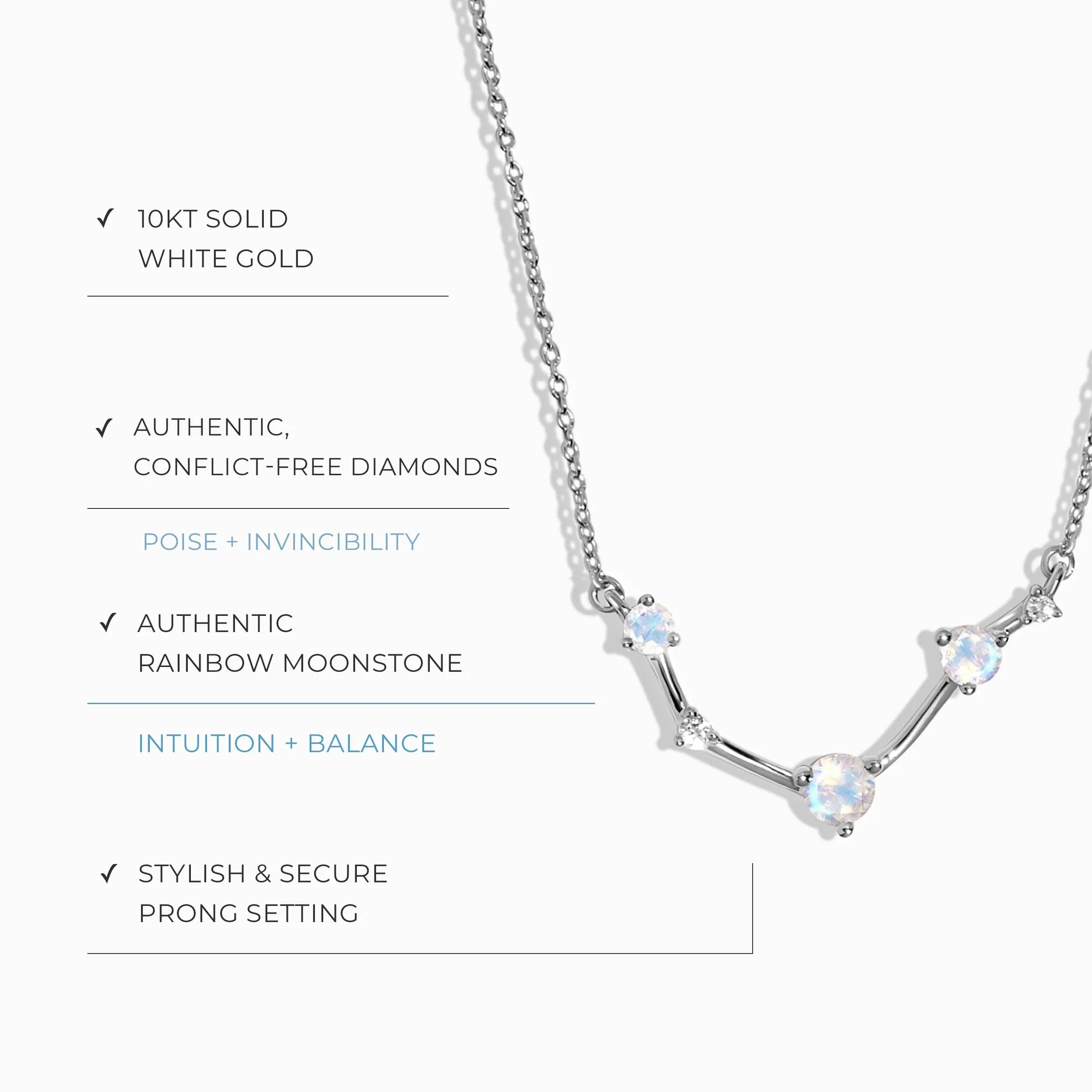 Moonstone Diamond Necklace - Aries Zodiac Constellation