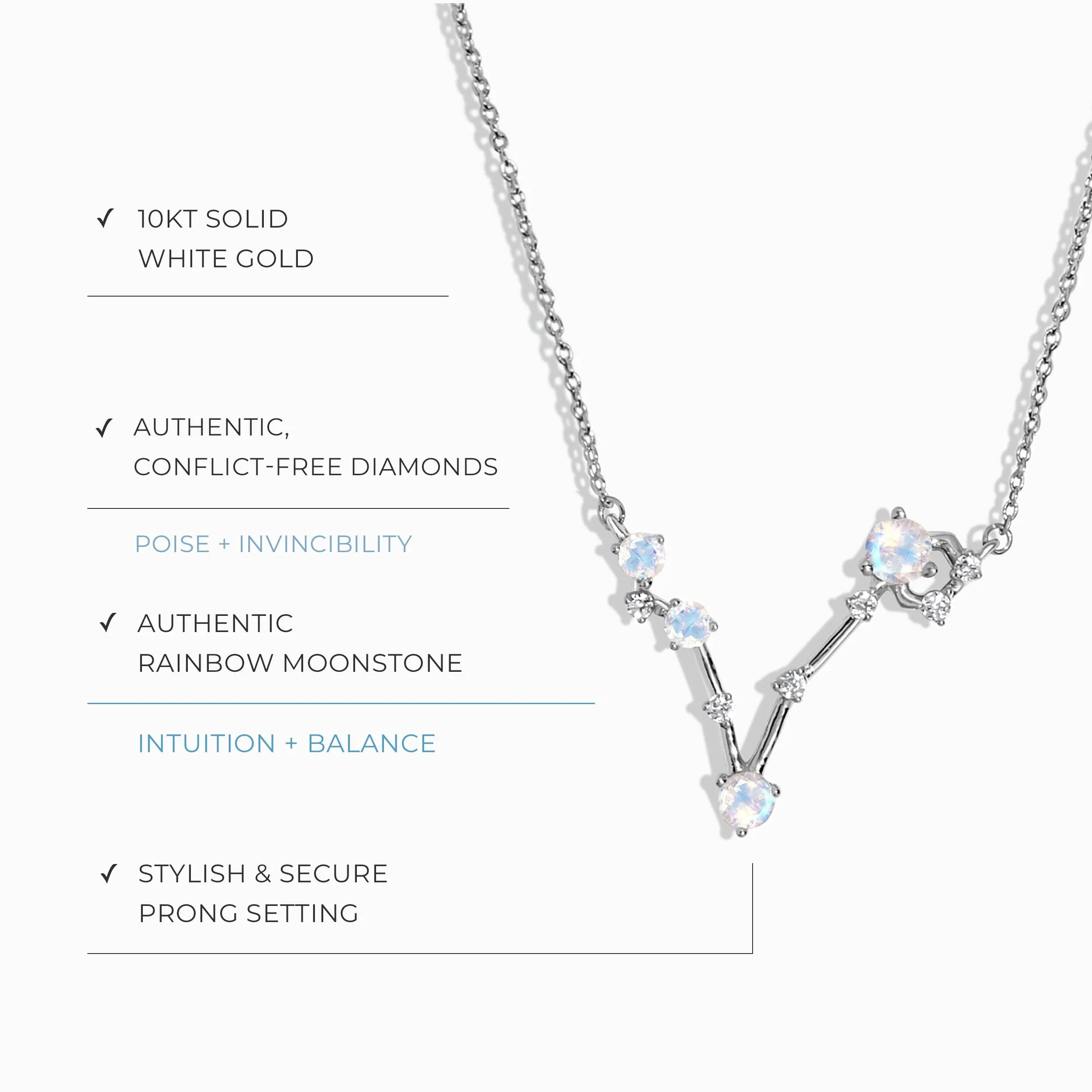 Moonstone Diamond Necklace - Pisces Zodiac Constellation