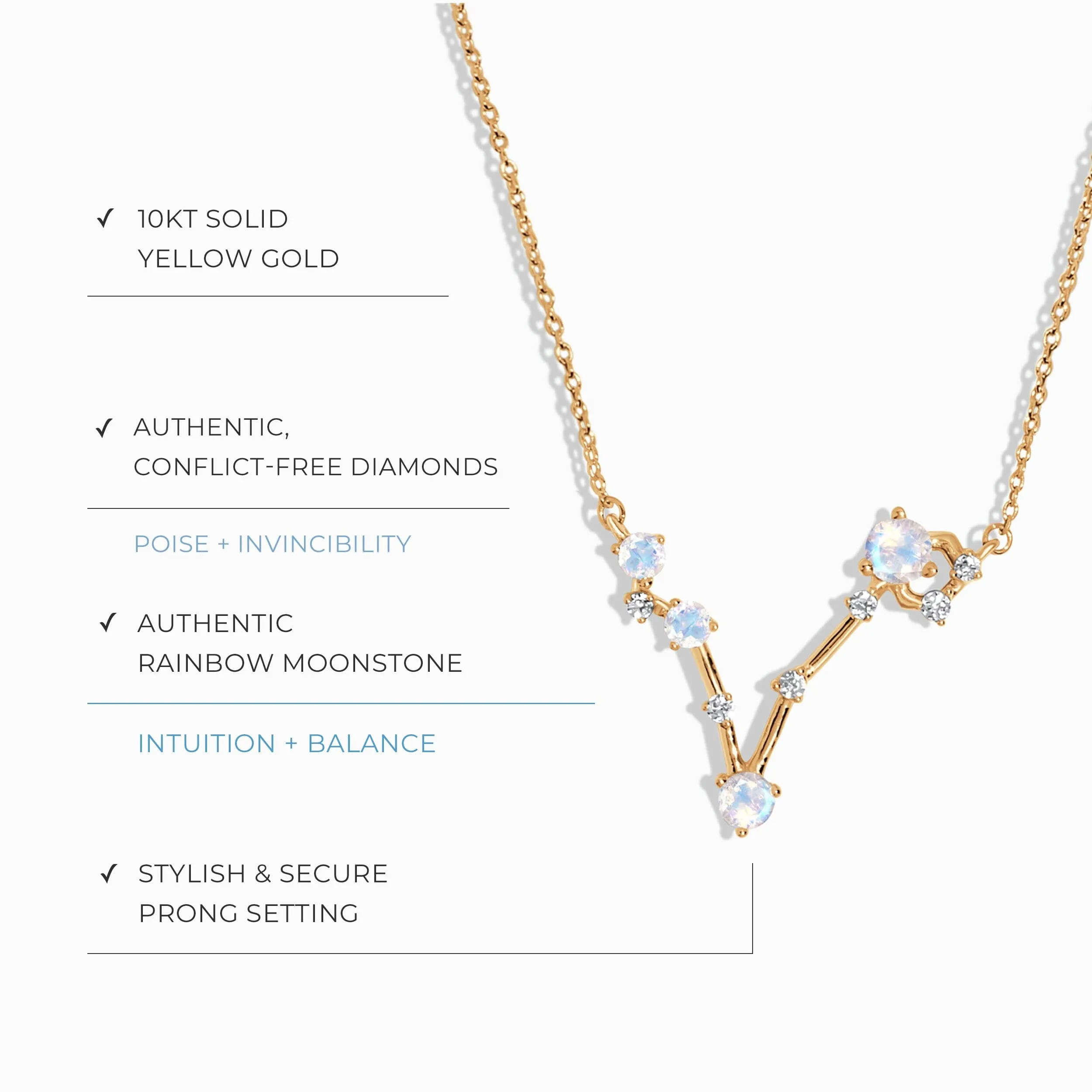 Moonstone Diamond Necklace - Pisces Zodiac Constellation