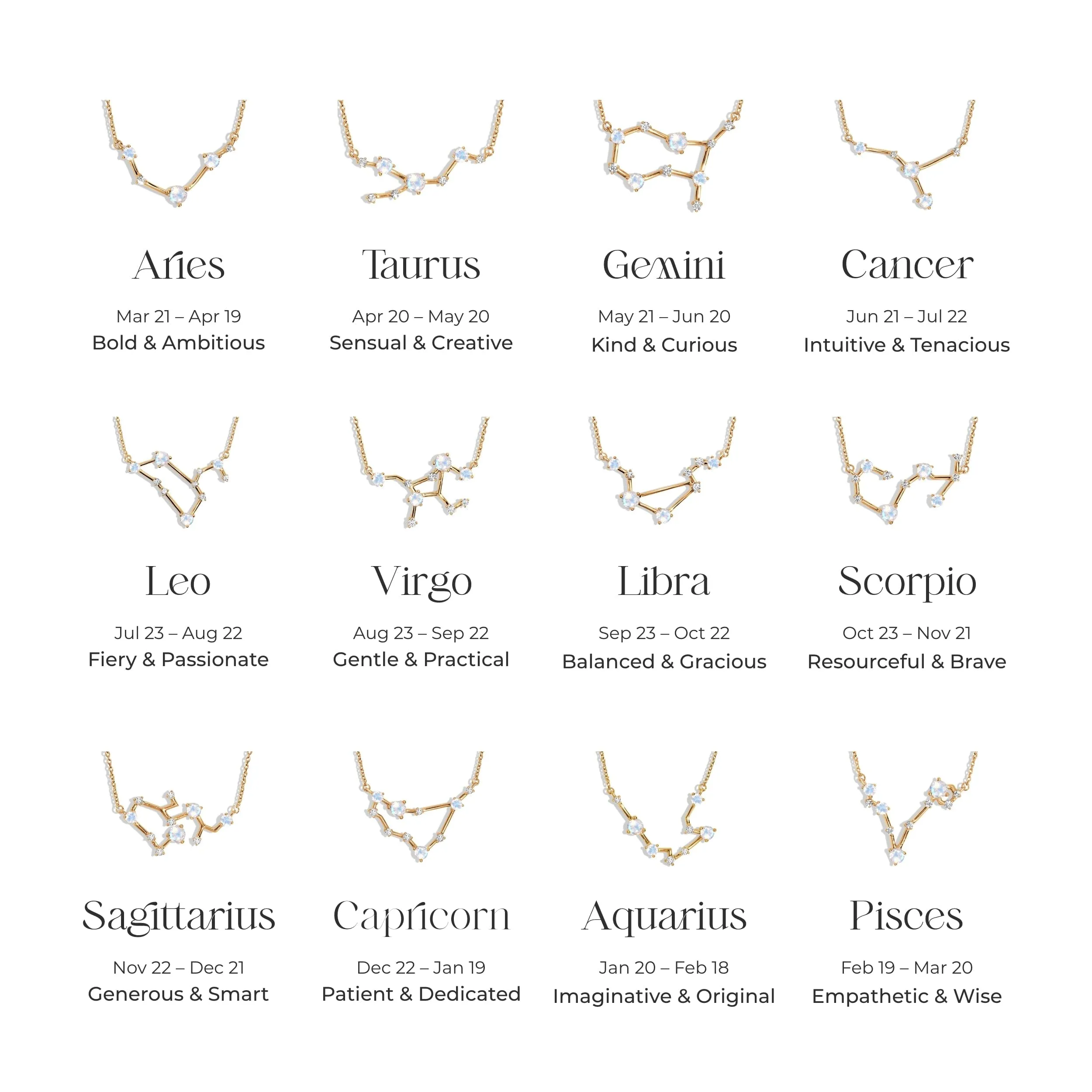 Moonstone Diamond Necklace - Pisces Zodiac Constellation