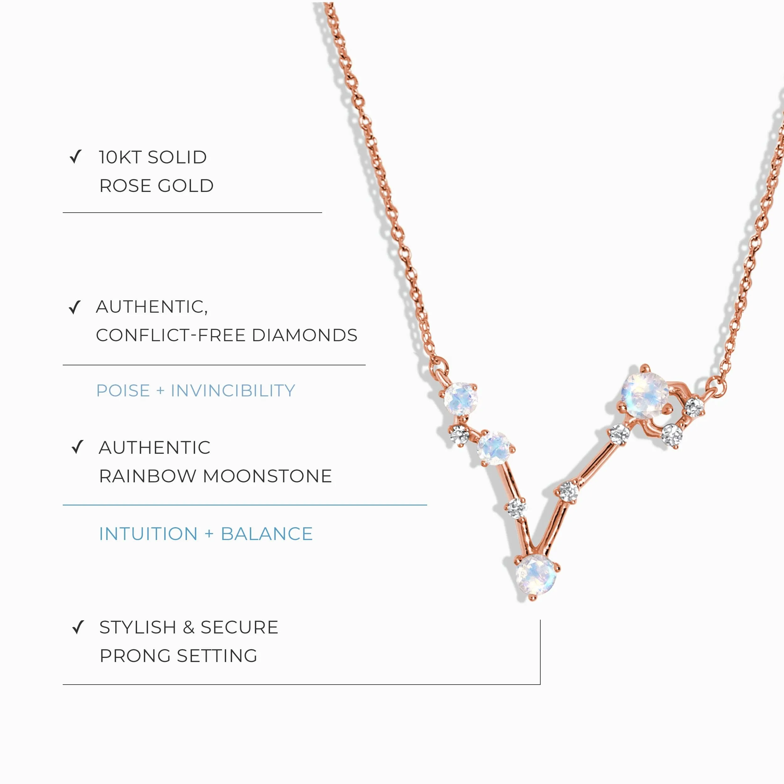 Moonstone Diamond Necklace - Pisces Zodiac Constellation