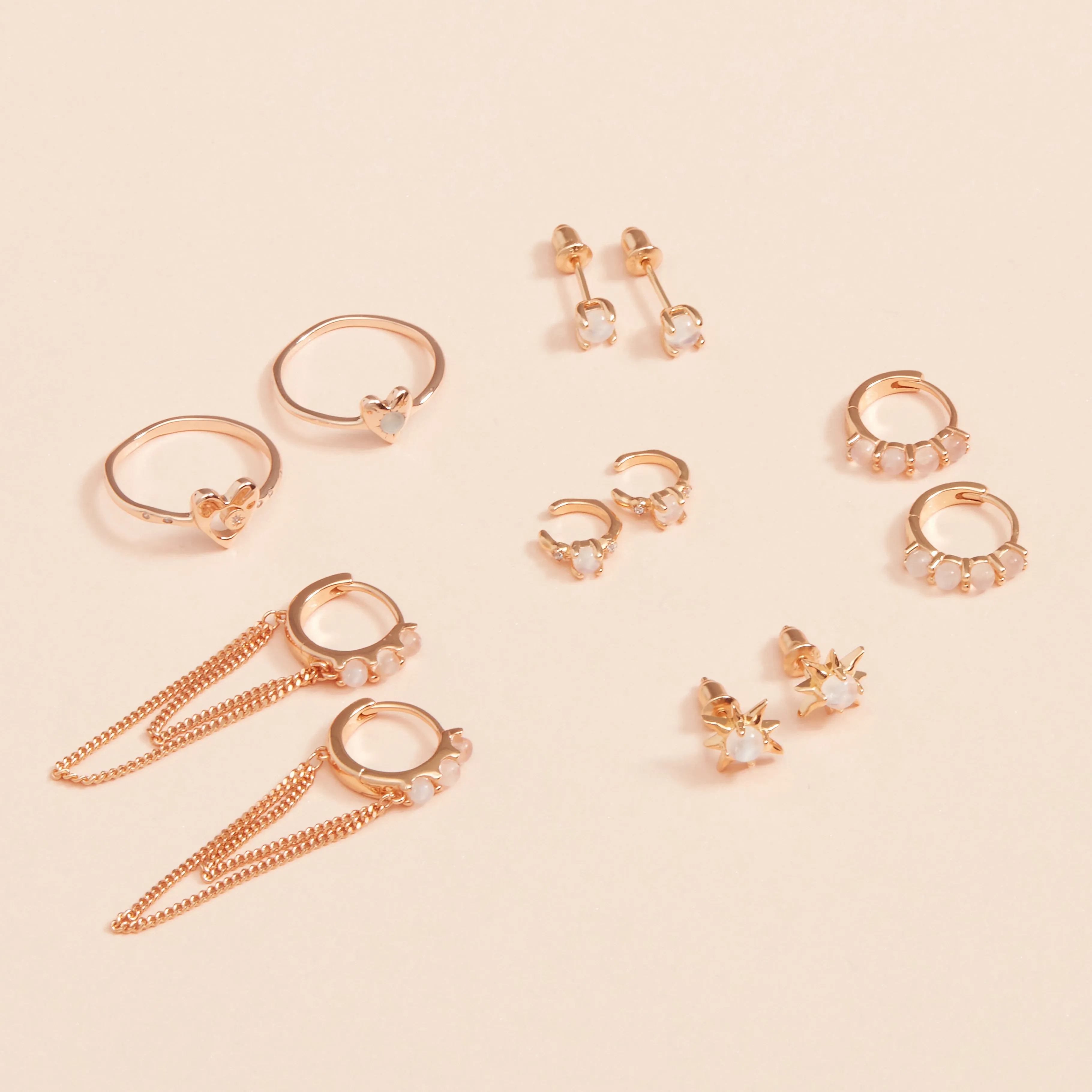 Moonstone Gold Chain Huggie Hoop Earrings