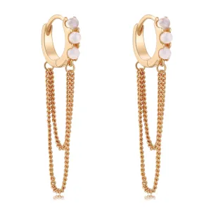Moonstone Gold Chain Huggie Hoop Earrings