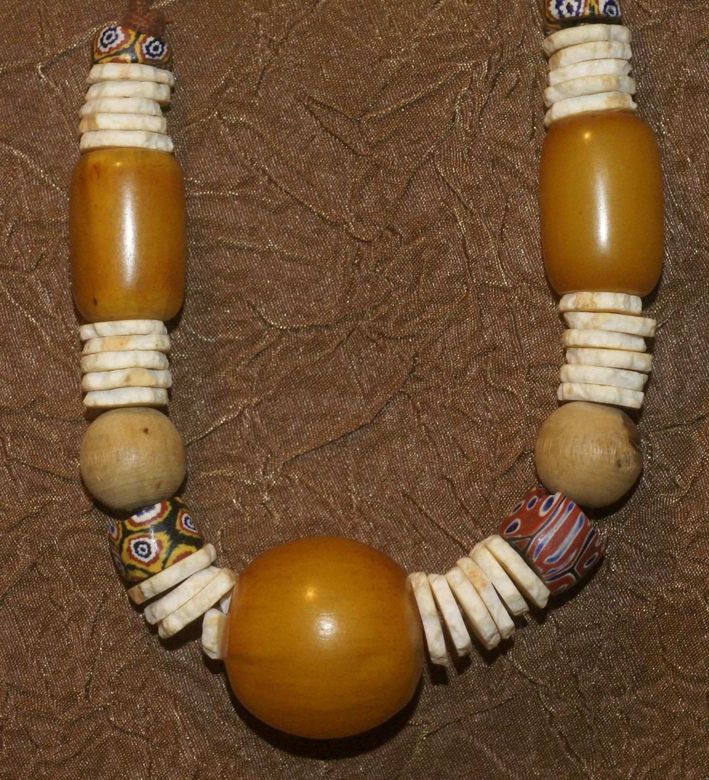 MOROCCO TRIBAL BERBER TOUAREG DOWRY WEDDING ETHNIC BEADS NECKLACE , BRIDE PRICE, WITH AMBER BEADS , WOOD BALLS, CONUS SHELL RINGS, AND COLORFUL GLASS BEADS NECK25   LONG OTHER COCONUT SHELL NECKLACE