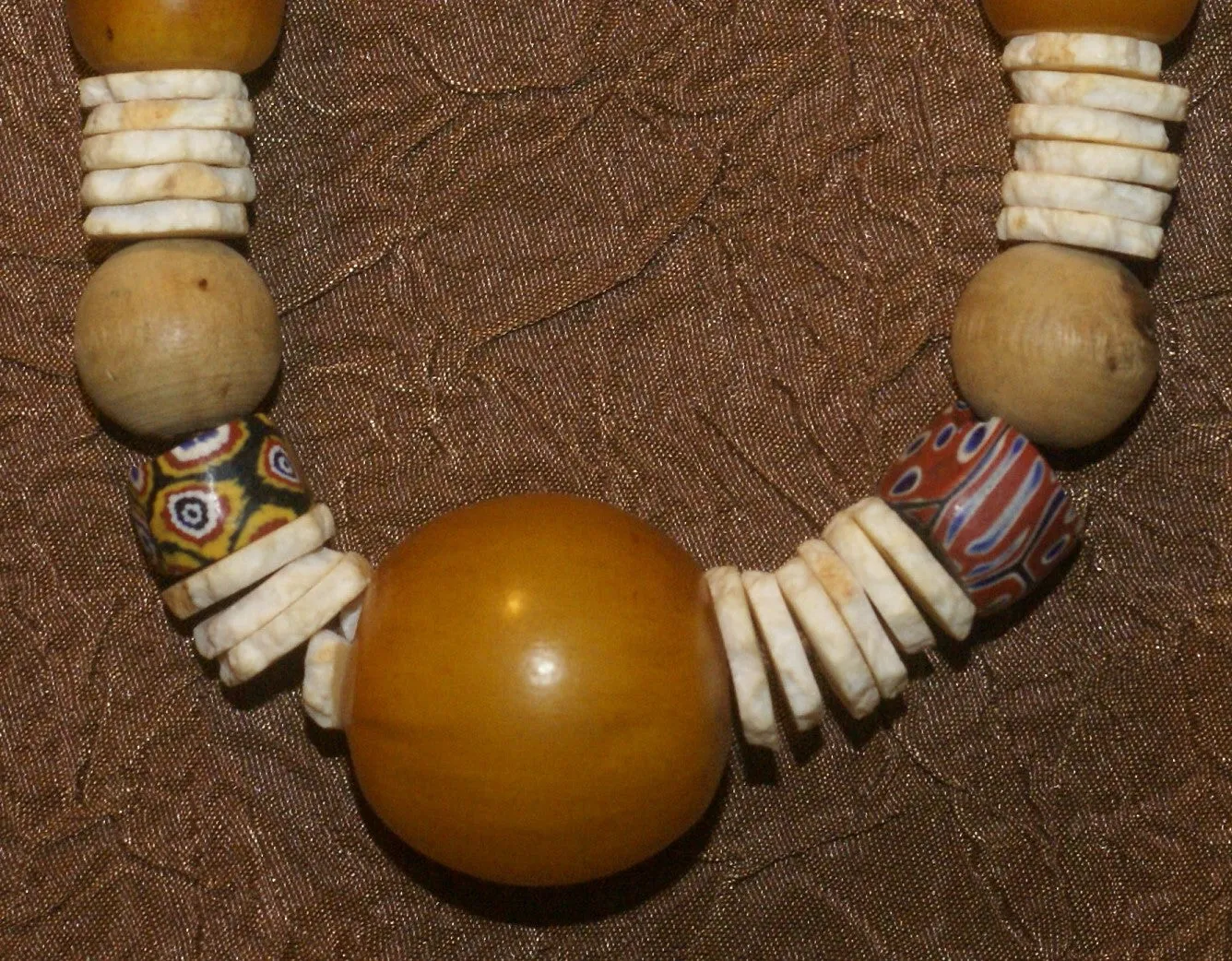 MOROCCO TRIBAL BERBER TOUAREG DOWRY WEDDING ETHNIC BEADS NECKLACE , BRIDE PRICE, WITH AMBER BEADS , WOOD BALLS, CONUS SHELL RINGS, AND COLORFUL GLASS BEADS NECK25   LONG OTHER COCONUT SHELL NECKLACE