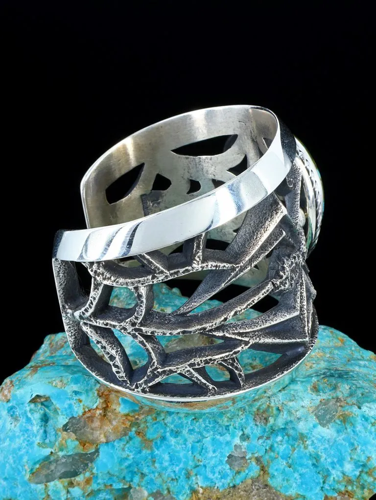 Native American Tufa Cast Sterling Silver Kingman Turquoise Bracelet
