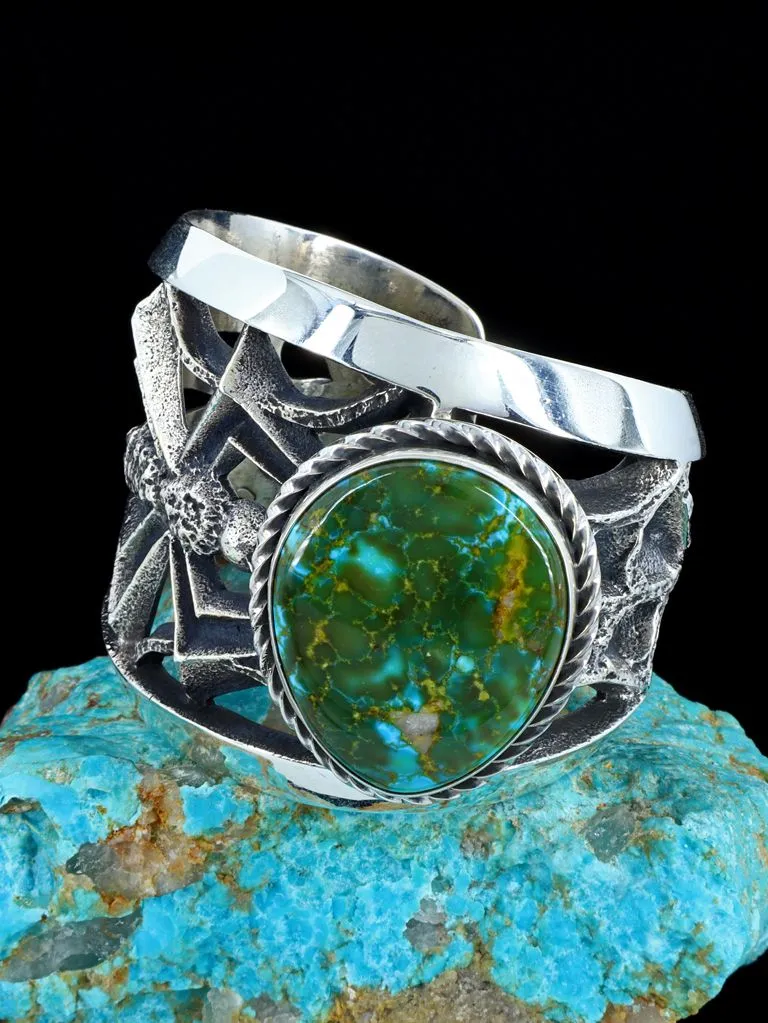 Native American Tufa Cast Sterling Silver Kingman Turquoise Bracelet