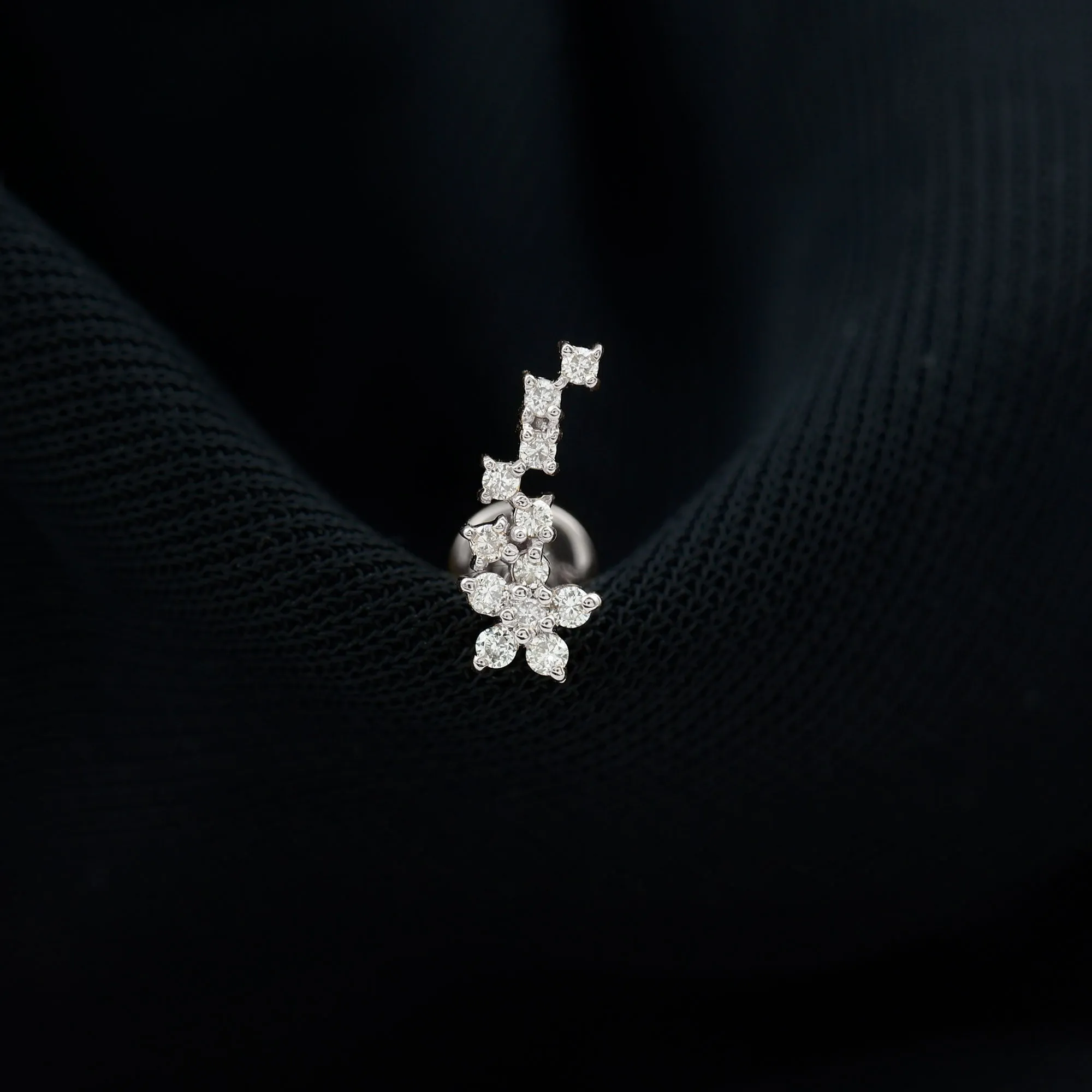 Natural Diamond Flower Cluster Earring for Helix Piercing