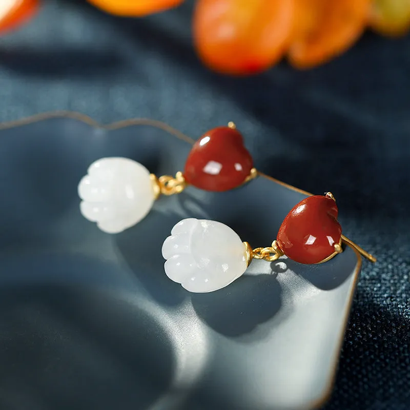 Natural Jade Earrings Nephrite Agate Silver Earrings ZNE355