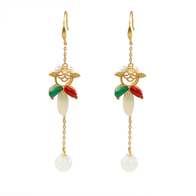 Natural Jade Earrings Nephrite Agate Silver Earrings ZNE434