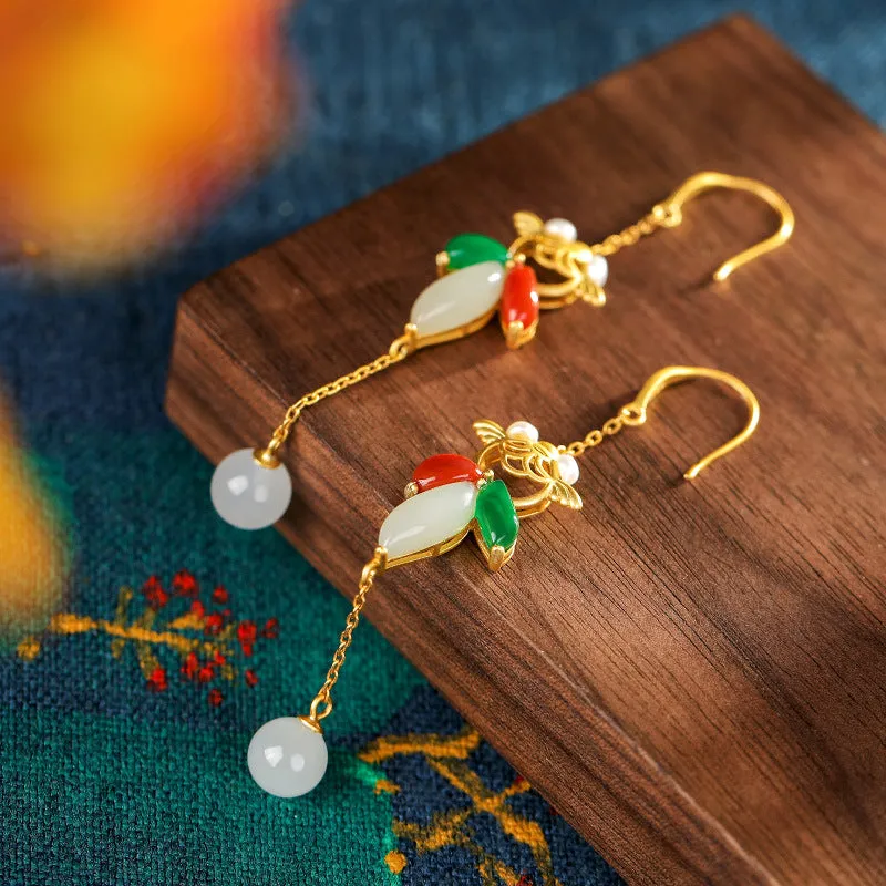 Natural Jade Earrings Nephrite Agate Silver Earrings ZNE434