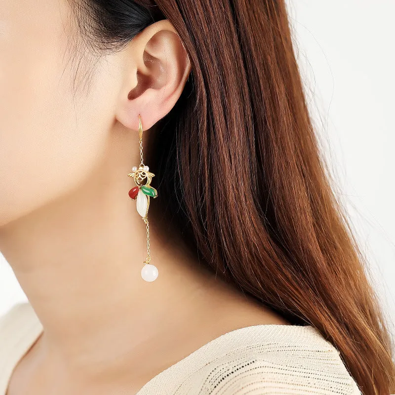 Natural Jade Earrings Nephrite Agate Silver Earrings ZNE434
