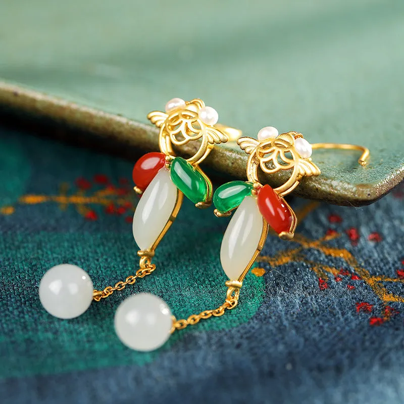 Natural Jade Earrings Nephrite Agate Silver Earrings ZNE434