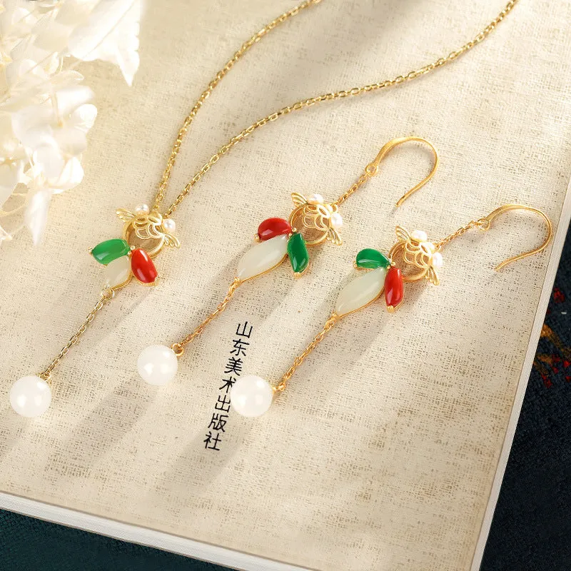 Natural Jade Earrings Nephrite Agate Silver Earrings ZNE434