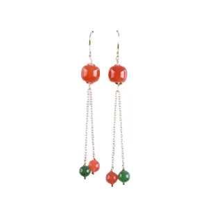 Natural Jade Earrings Nephrite Red Agate Silver Earrings ZEG546