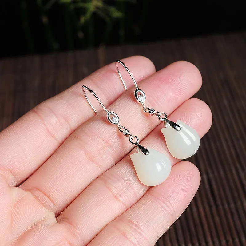 Natural Jade Earrings Nephrite Silver Earrings EG108