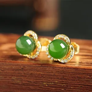 Natural Jade Earrings Nephrite Silver Earrings EG110