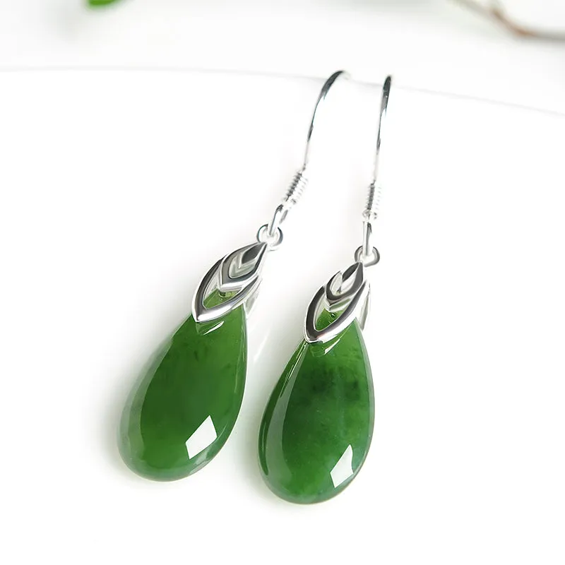 Natural Jade Earrings Nephrite Silver Earrings EG89