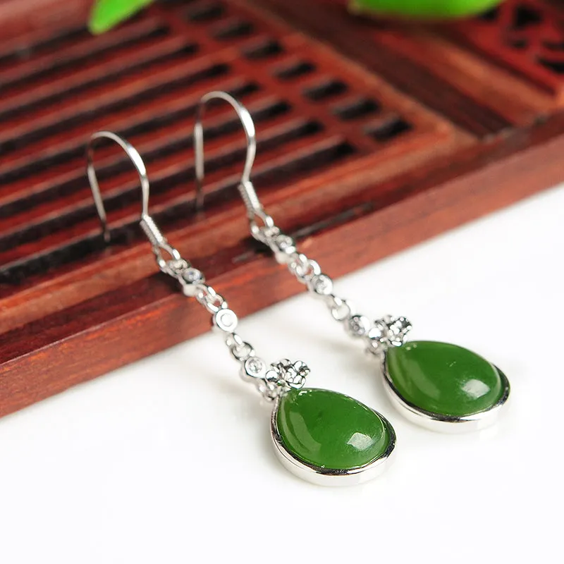Natural Jade Earrings Nephrite Silver Earrings EG93