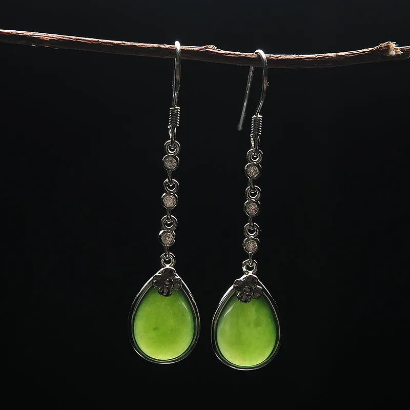 Natural Jade Earrings Nephrite Silver Earrings EG93